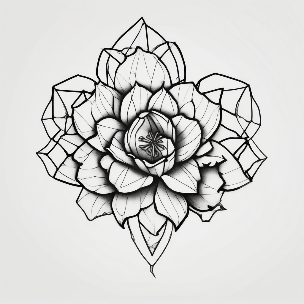 A minimalist flower tattoo that represents a shattered and betrayed gemini woman who fought hard throughout this year. floral sleeve tattoo, diseño de tatuaje Blackwork generado con IA
